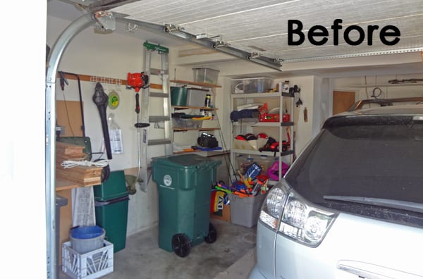 BEFORE: The garage had just enough room for one car, work benches and storage.