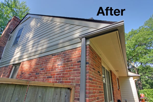After the remodel, everything is pristine with nwe fiber cement siding, soffit, fascia and gutter system.