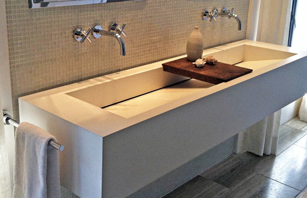 trough sink with wall-mount faucets