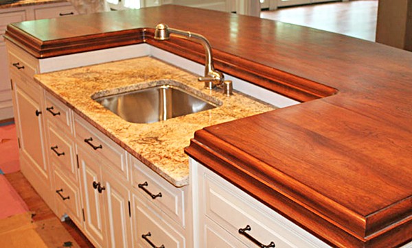 wood countertop granite around sink